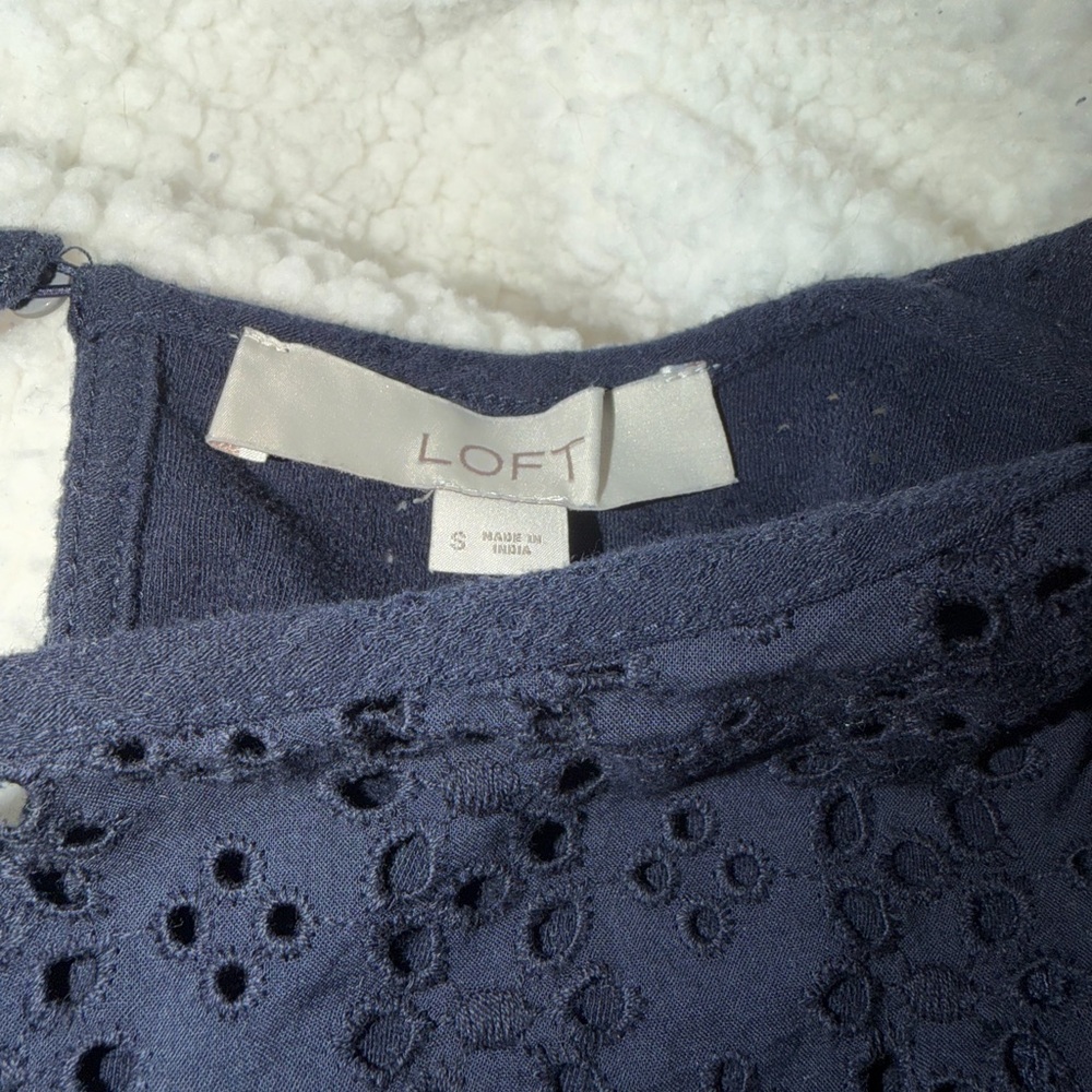 LOFT Dark Blue Eyelet Blouse